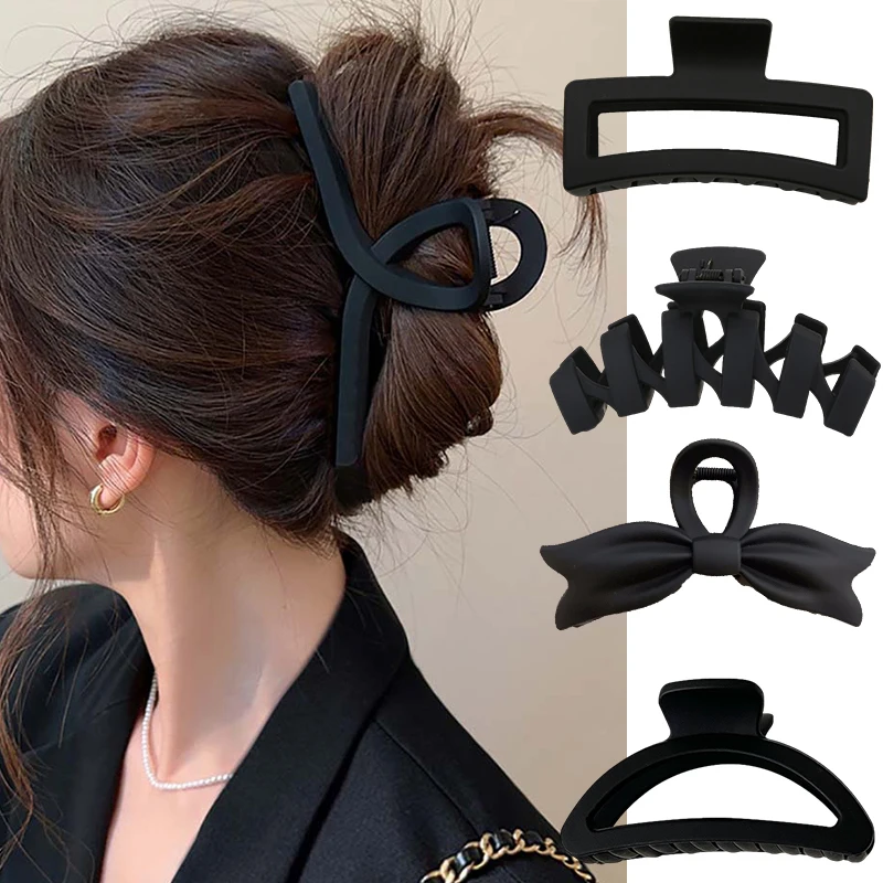 Large Black Hair Clip for Women Fashion French Elegant Hairgrips Korean Letter H
