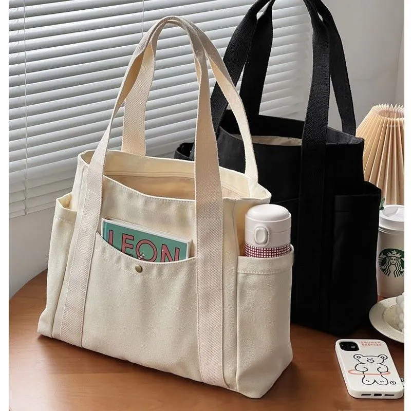Large Capacity Canvas Tote Bags for Work Commuting Carrying Bag College Style St
