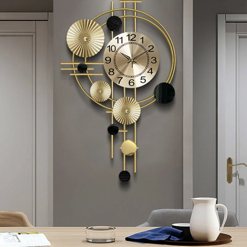Large Wall Clock Gold Nordic Living Room Art Lotus Leaf Hanging Watch Circular G