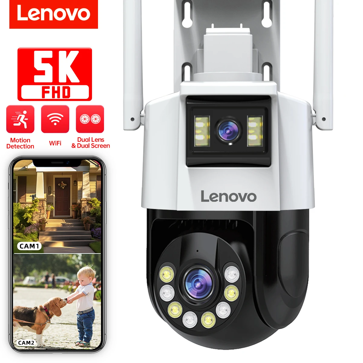 Lenovo 3MP 5MP PTZ WIFI IP Camera Audio CCTV Surveillance Smart Home Outdoor 4X 
