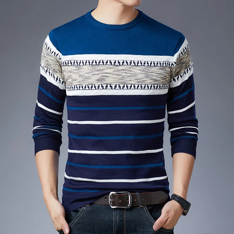 Long sleeved pullover sweater for fashionable men's casual autumn and winter lon
