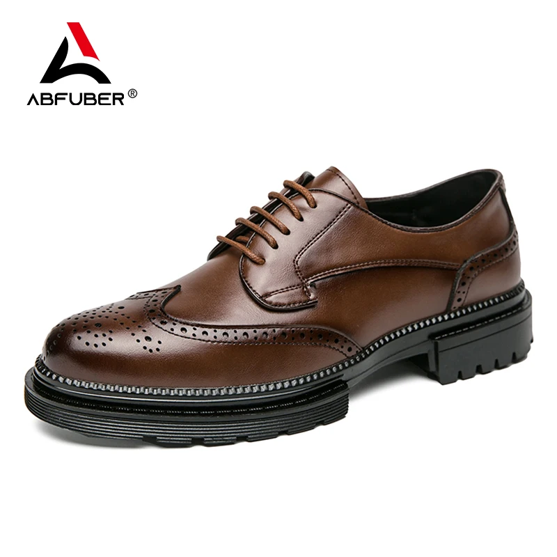 Luxury Dress Derby Leather Men Shoes Brogue Lace UP Office Wedding Shoes Formal 