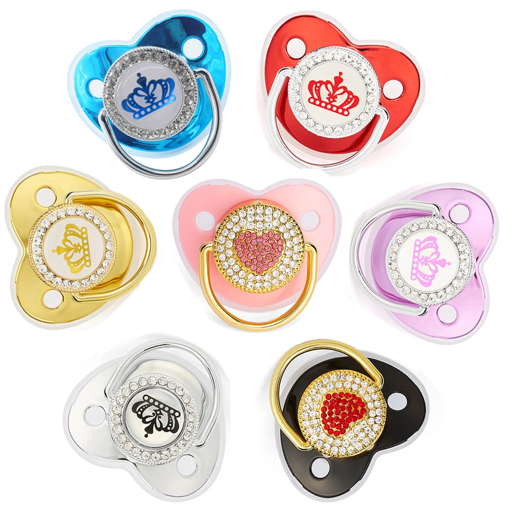 Luxury Newborn Baby Pacifier Baby Rhinestone Crown Pacifier Infant Teether Silic