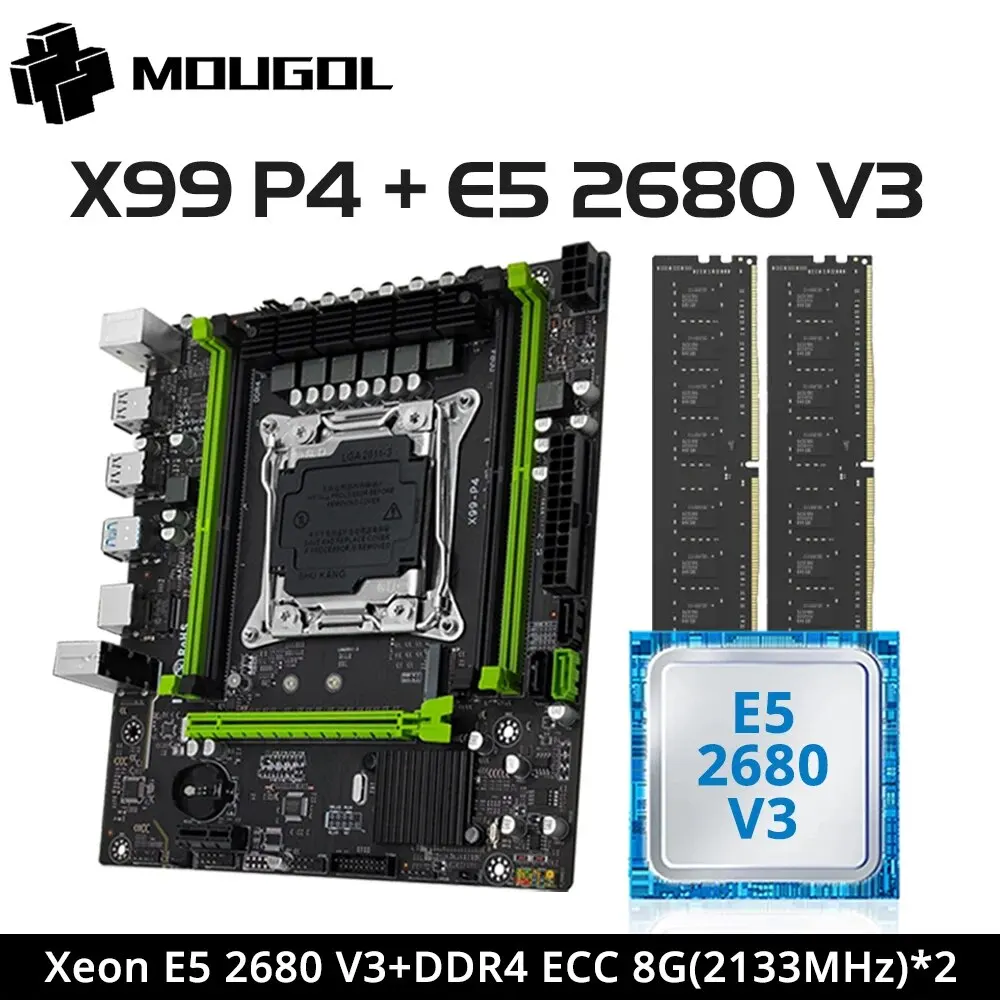 MOUGOL X99 Gaming Motherboard Set with Intel Xeon E5 2680 V3 CPU & Dual Channel 