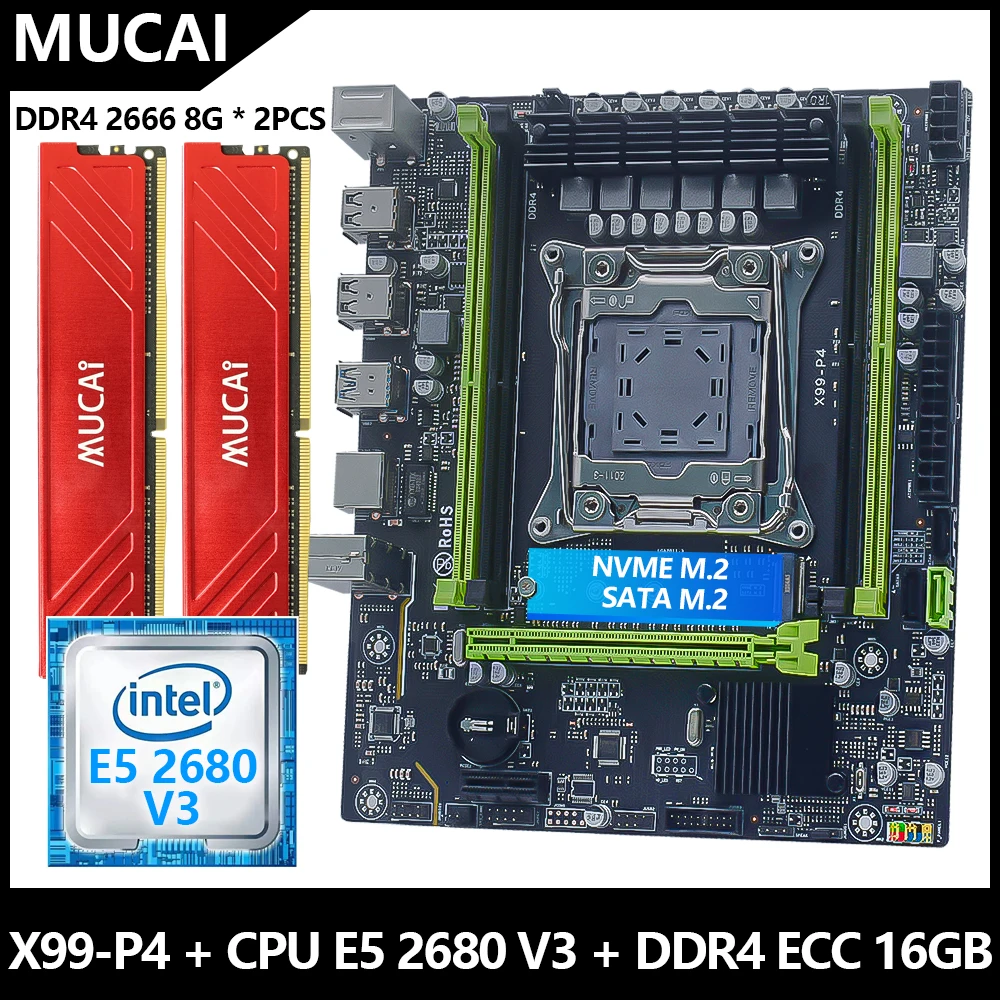 MUCAI X99 P4 Motherboard LGA 2011-3 Kit Set With DDR4 16GB(2*8GB) 2666MHz RAM Me