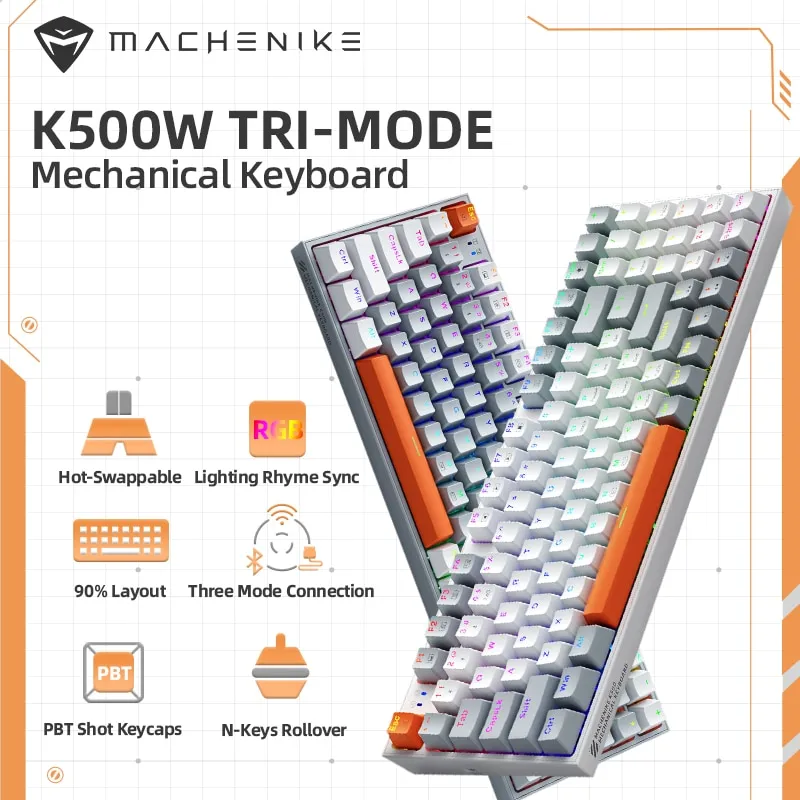Machenike K500W Wireless Mechanical Keyboard Hot Swap Tri-mode 94 Keys RGB Backl