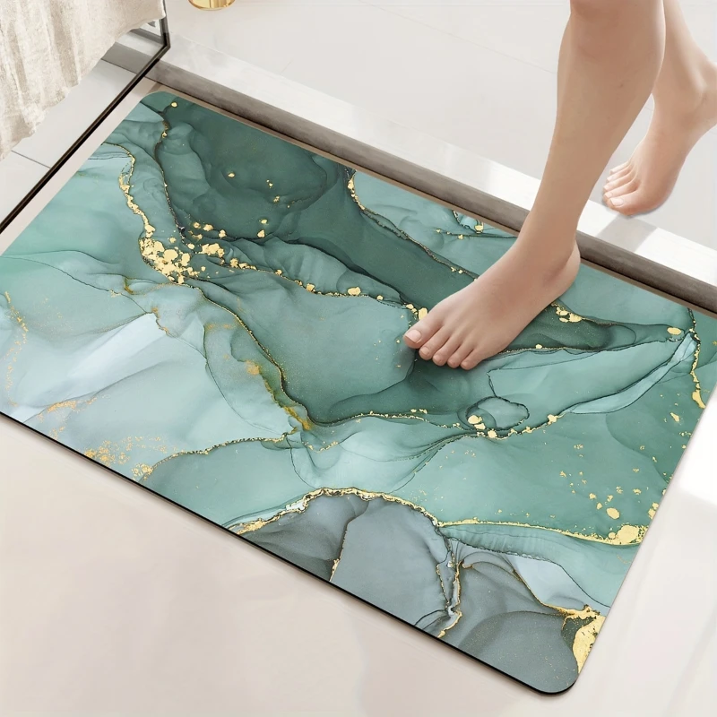 Marbling Pattern Bathroom Non-Slip Mat Absorbent Toilet Floor Mat Household Bedr