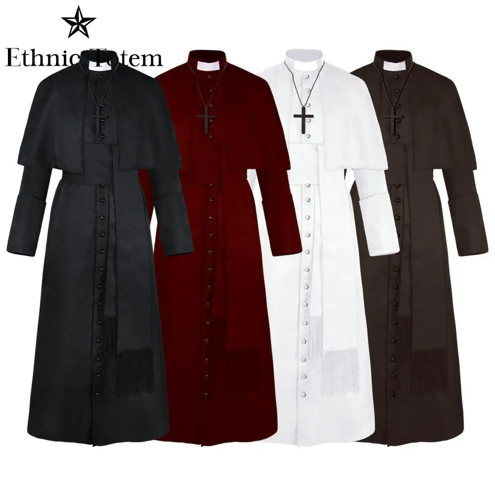 Medieval Vintage Priest Uniform Robe Halloween Men Pope Pastor Cloak Cape Cospla