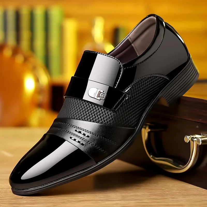 Men Formal Leather Shoes Black Pointed Toe Men Loafers Party Office Business Cas