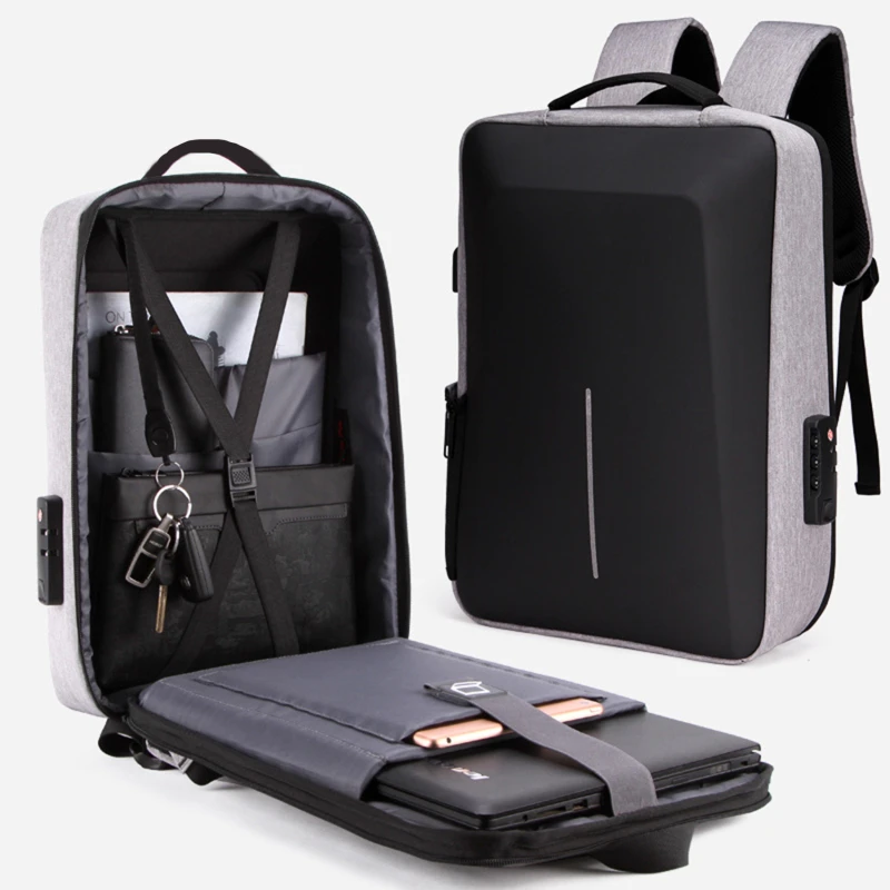 Men's Casual Hard Shell Backpack Anti-theft Backpack High Capacity Travel USB Ch