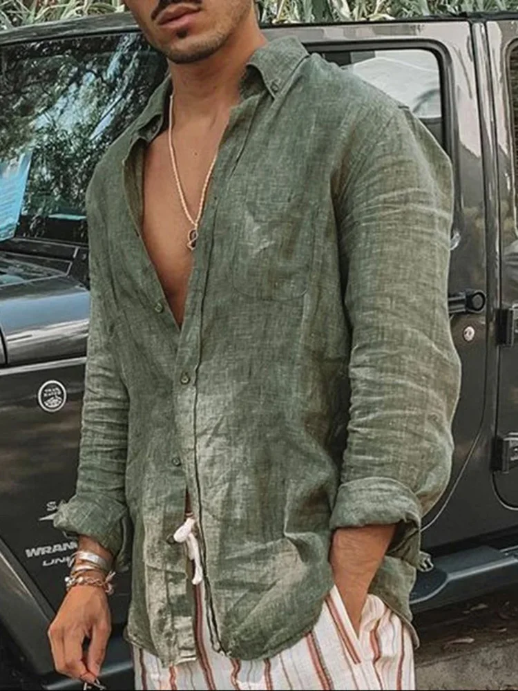 Men's Shirt Long Sleeve Regular Fit Men Casual Oversized Loose Single Breasted S