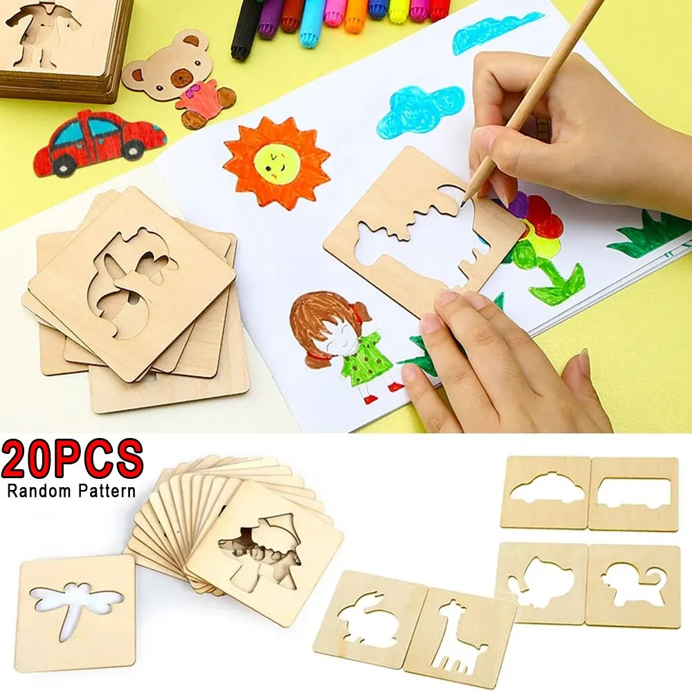Montessori Kids Toys Drawing Toys Wooden DIY Painting Template Stencils Learning