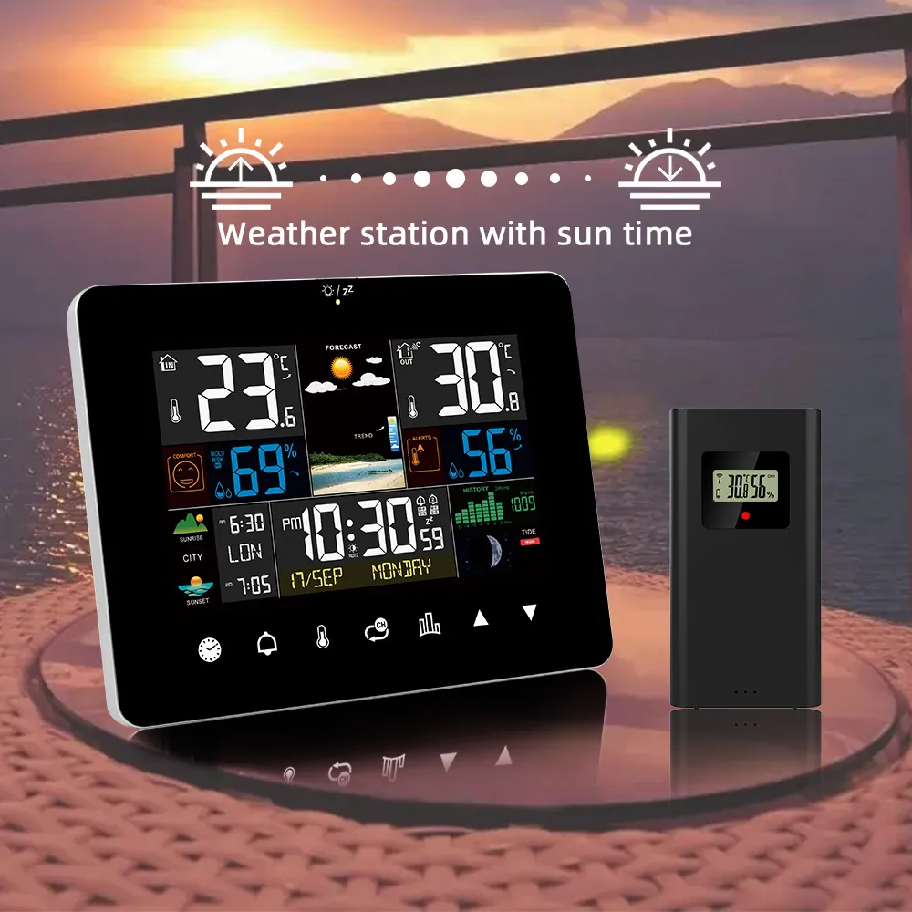 Weather Station Alarm Clock Thermometer Hygrometer Touch Screen Wireless Sensor 
