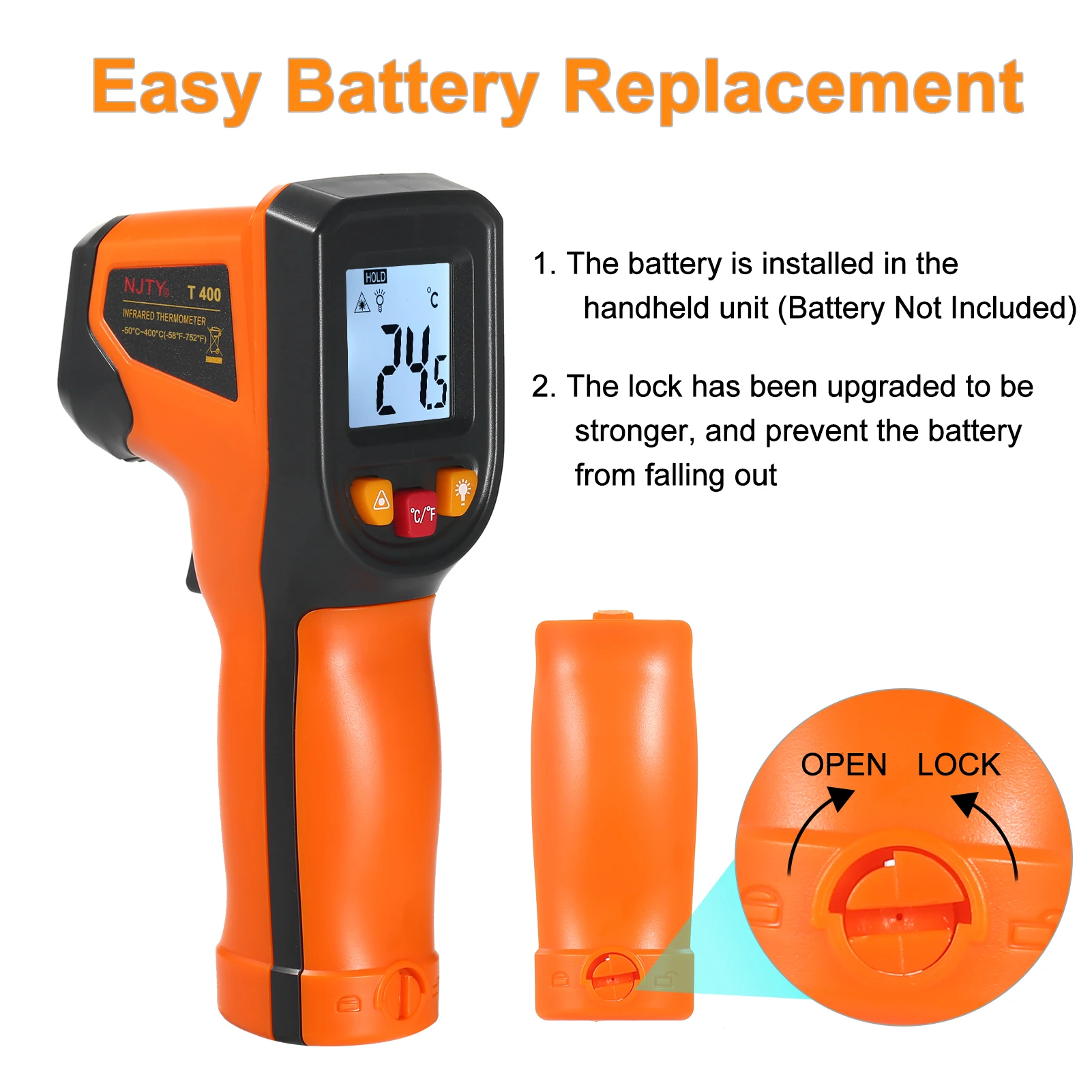 NJTY T600 T600A Digital Infrared Thermometer Gun -58°F to 1112°F (-50℃ to 600℃) Professional Industrial Laser Temperature Gun