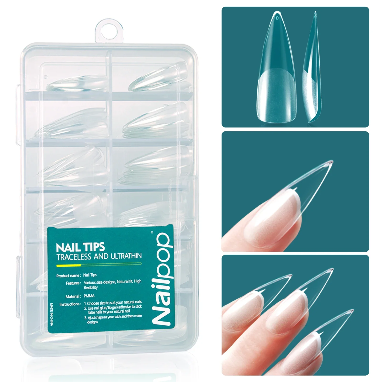 Nailpop 120pcs Acrylic Nails Fake Capsule Short Almond Coffin Square Artificial 