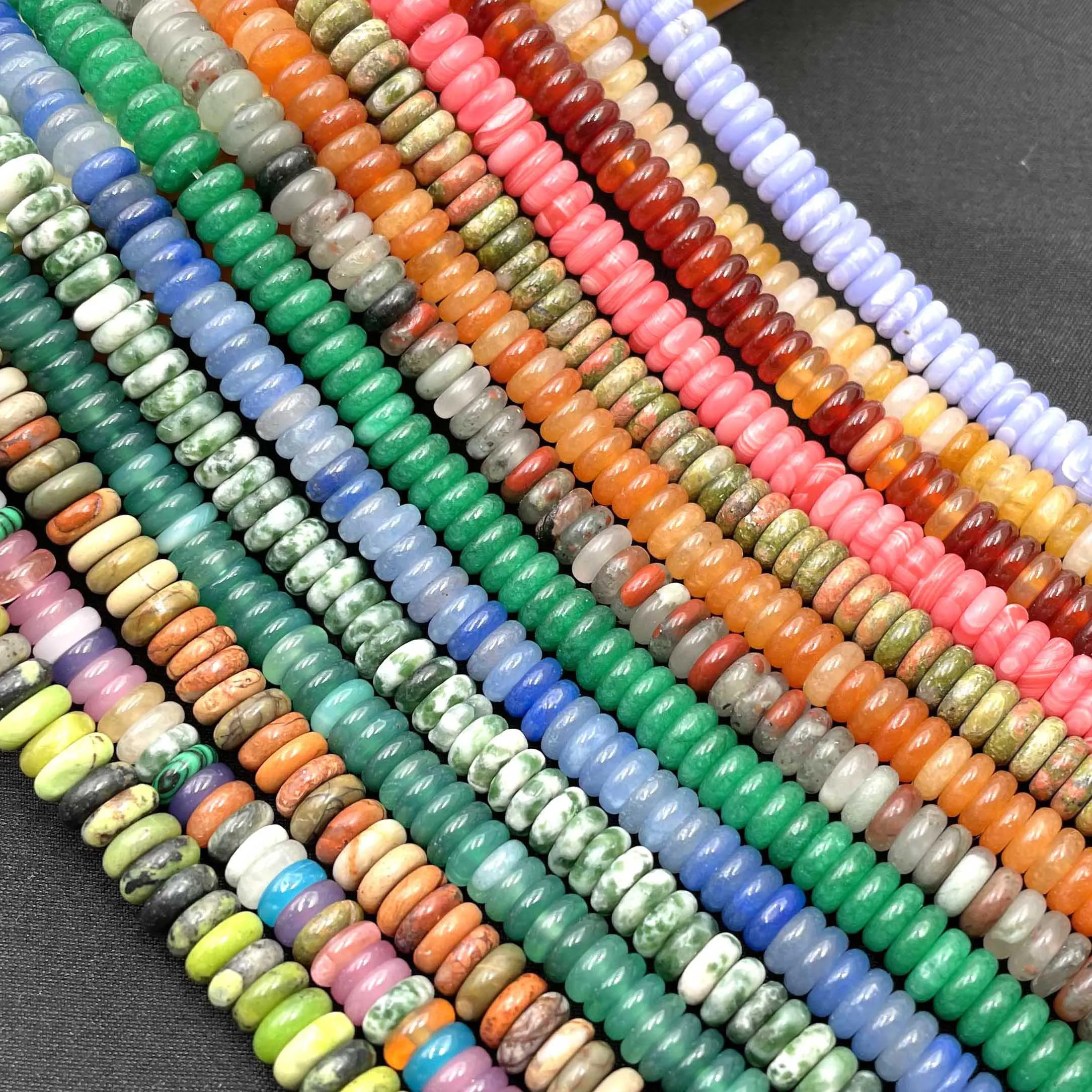 Natural Stone Rondelle 2X6mm Turquoises Quartz Jasper Agates Flat Round Spacer B