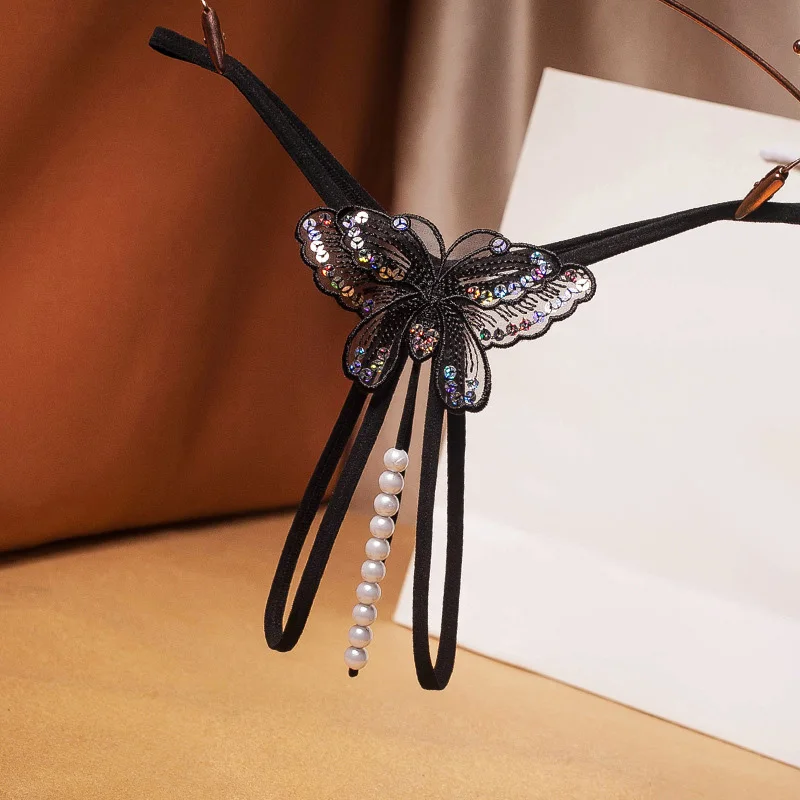 New Embroidery Flower Pearl Massage Panties Sexy Lingerie Sex Thongs Women's Ope