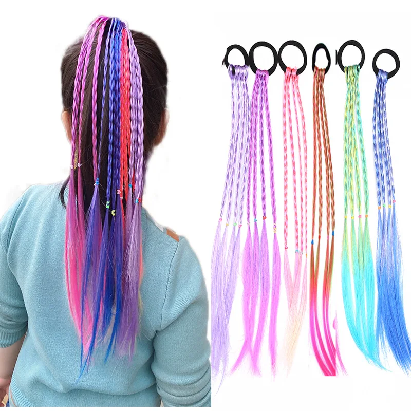 New Girls Colorful Wigs Ponytail Headbands Rubber Bands Beauty Hair Bands Headwe