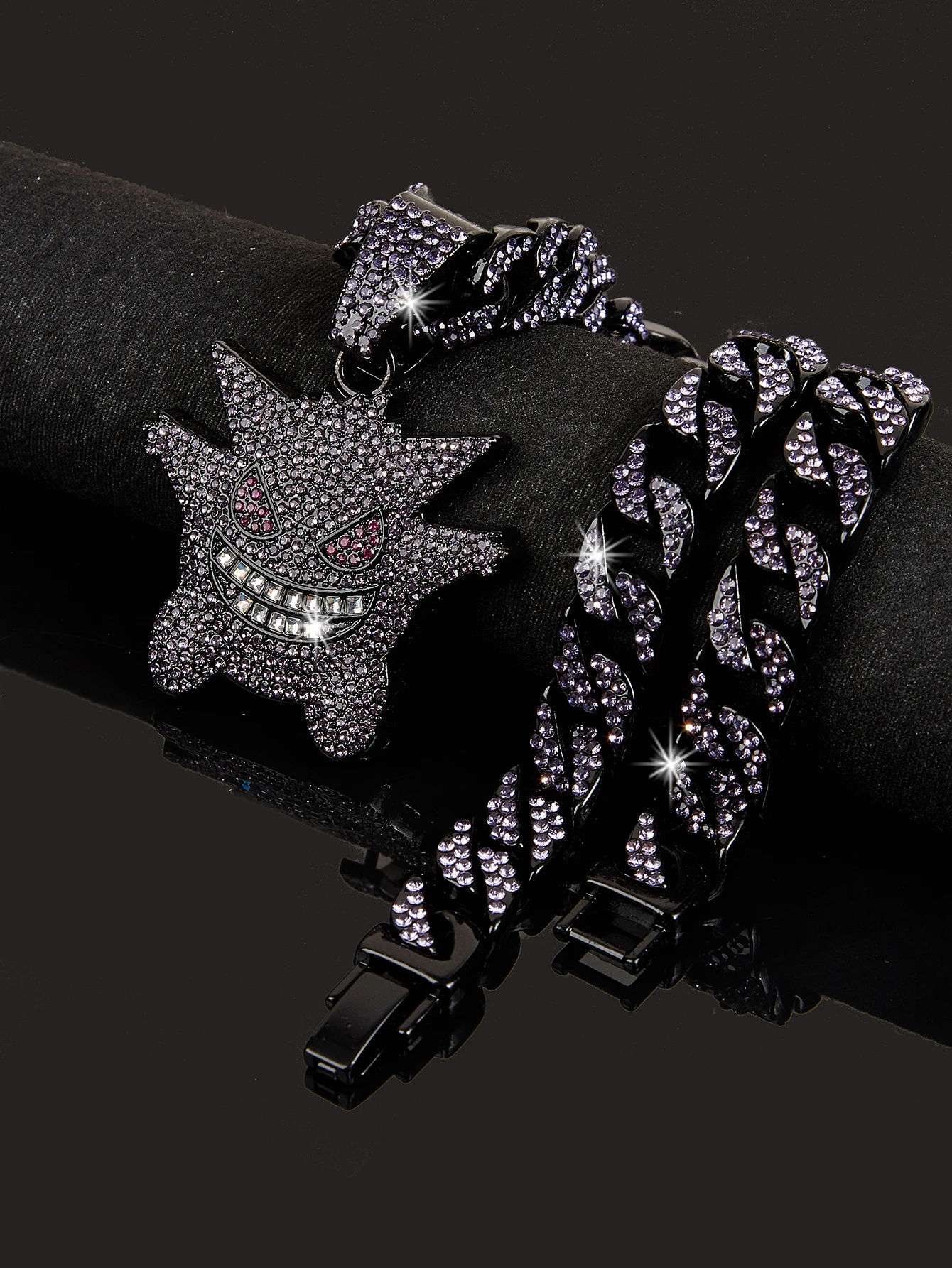 Hip Hop Men Purple Ice Cuban Necklace Punk Kleinstone Purple Small Devil Pendant
