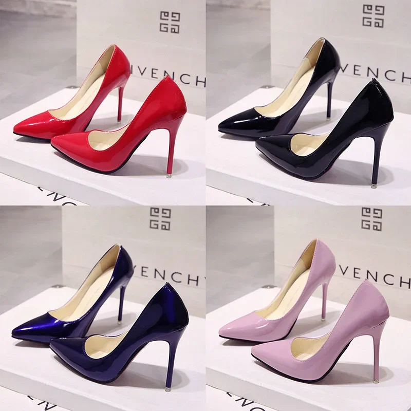 New Solid Color Pumps Women High Heel Shoes Female Fashion Patent Leather Sexy P