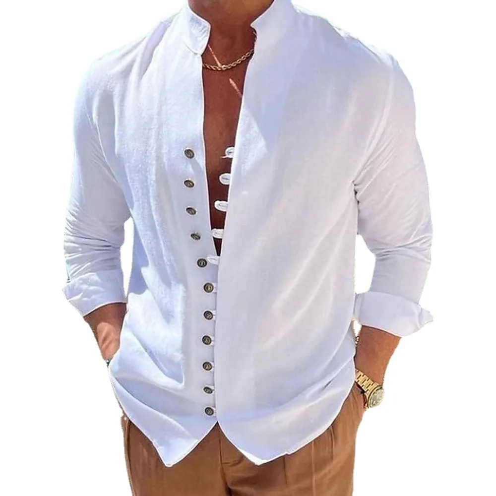 New Spring Autumn Men's Shirt 's Solid Color Long Sleeve Shirt Button Shirts Vin