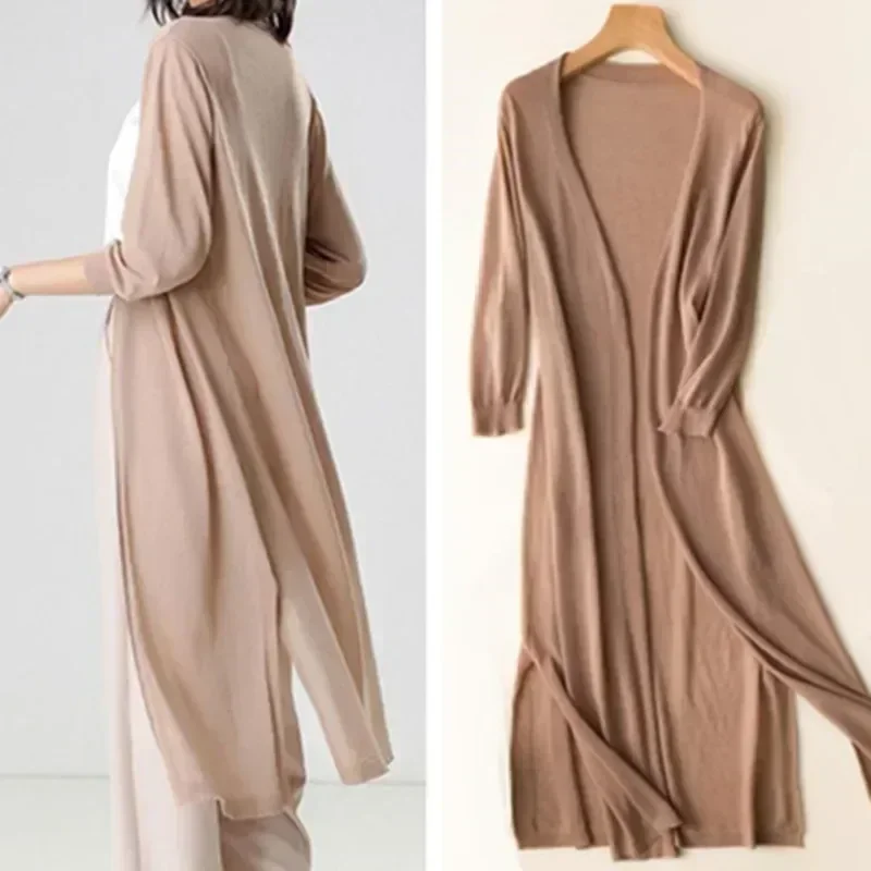 New Spring Summer Sun Protection Clothing Women Long Cardigan Female Knitted Swe