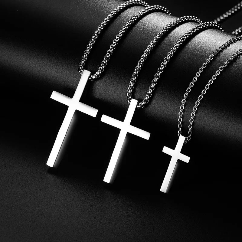 New Stainless Steel Cross Pendant Necklace for Men Women Minimalist Jewelry Male