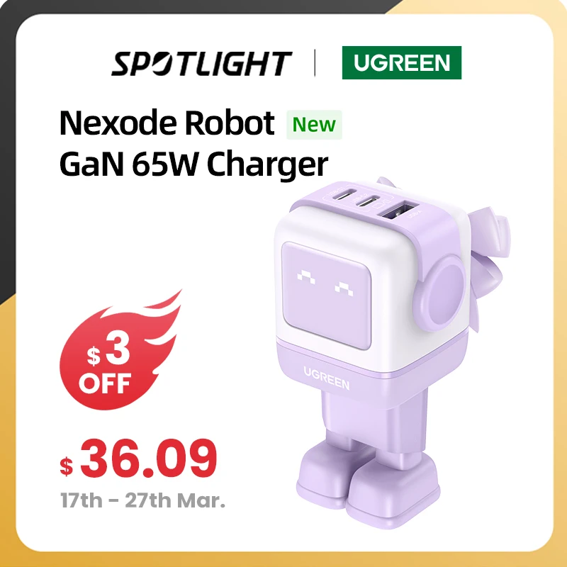 New!UGREEN 65W GaN Charger Robot Design Quick Charge 4.0 3.0 PPS for iPhone 15 1