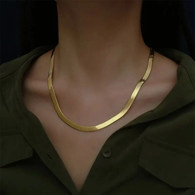 Gold 18 k 18/20/22/24 Inch 4MM Blade Men Women's Chain Necklace Luxury Designer 