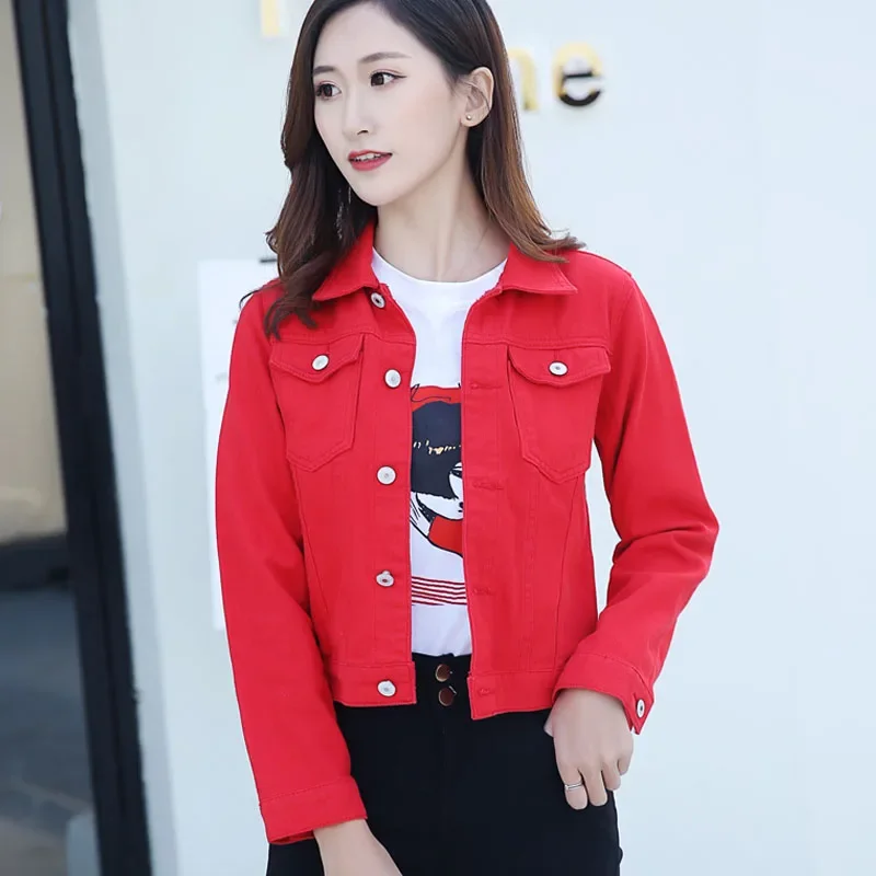 New white denim jacket women's casual slim fit solid denim spring and autumn sho