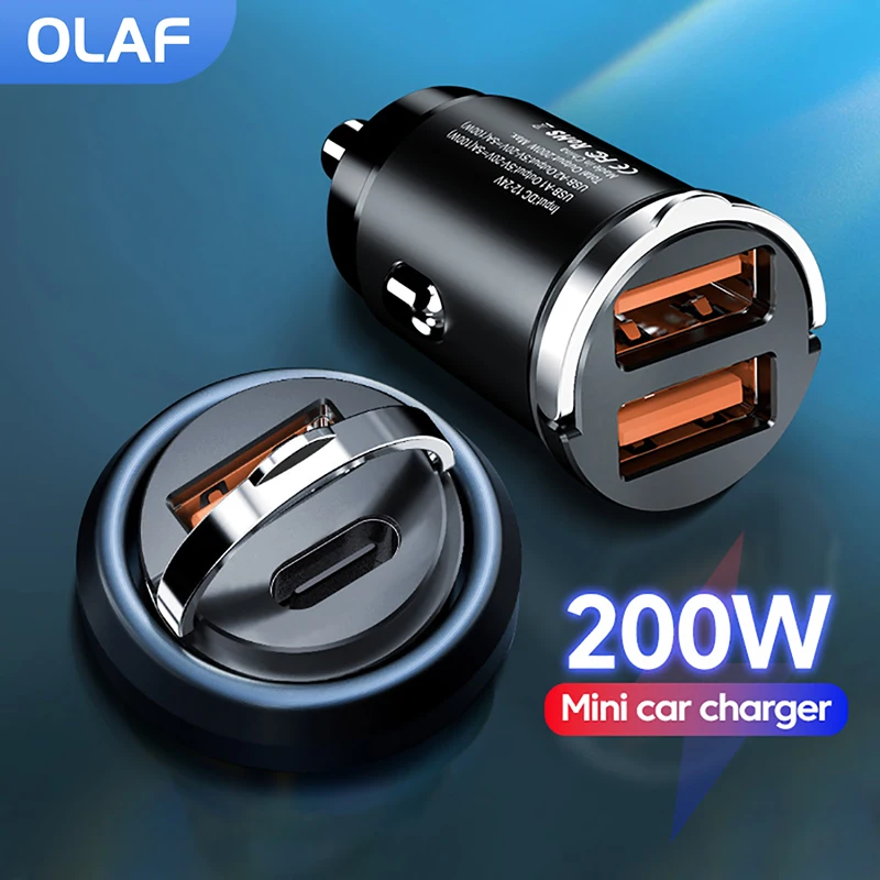 USB C Car Charger Pull Ring 200W Fast Charging QC3.0 Type C PD Quick Phone Charg