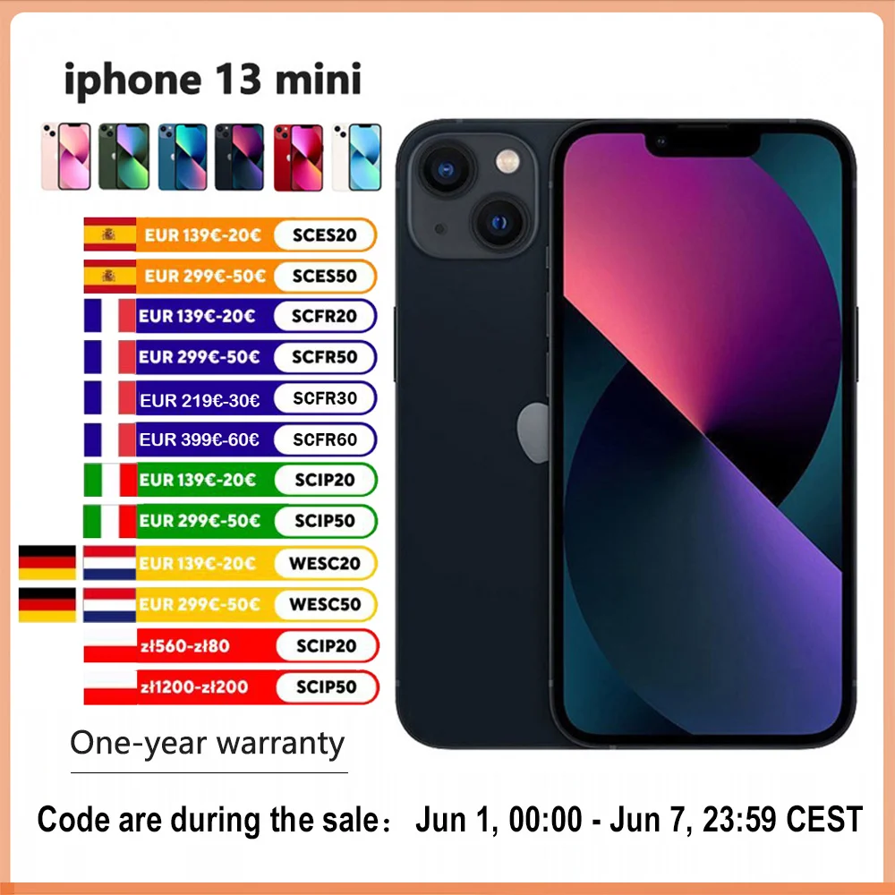 Original Apple iPhone 13 mini iPhone 5.4 OLED 128 / 256 / 512GB ROM A15 bionic I