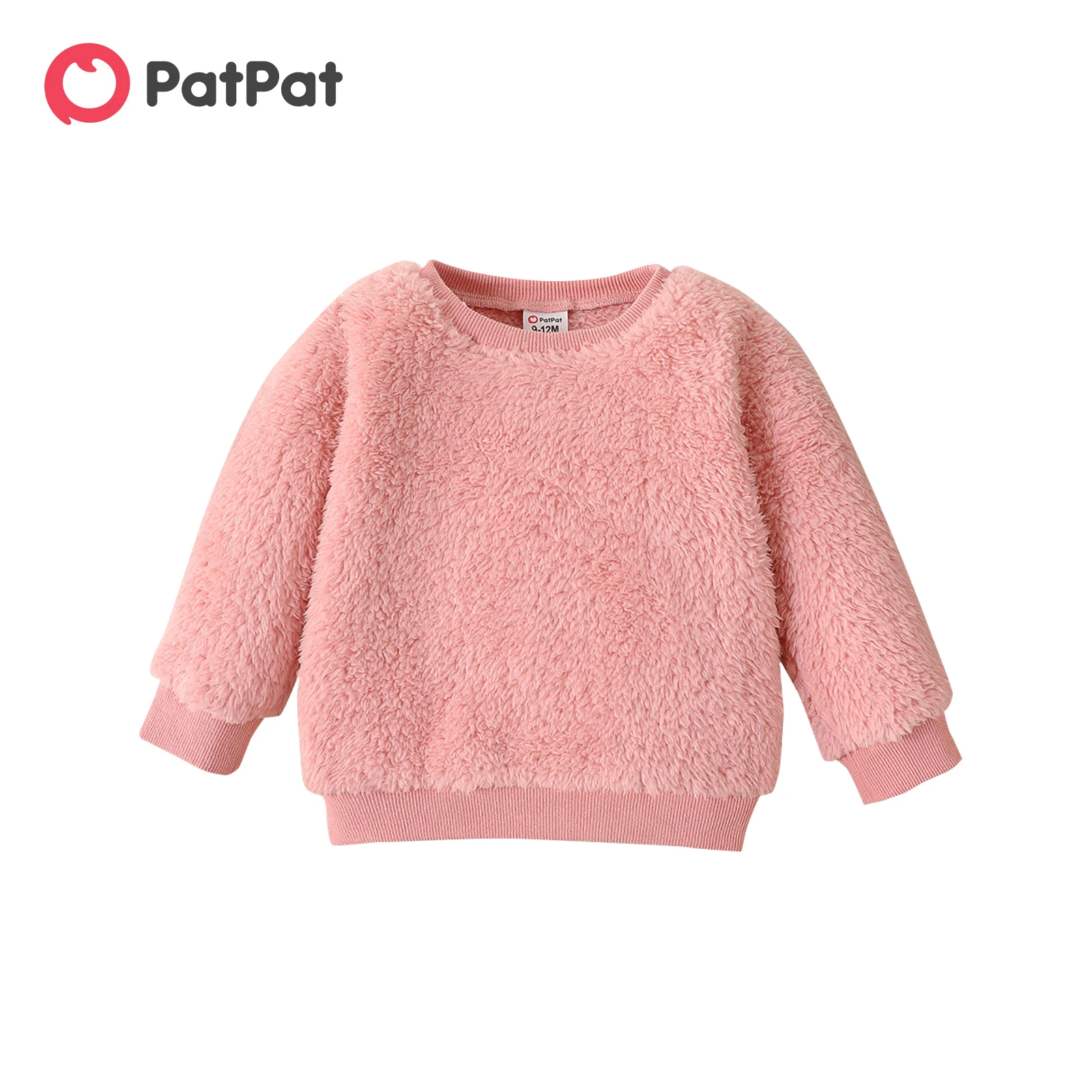 PatPat Baby Girl Cotton Long-sleeve Solid Fluffy Fleece Pullover Soft and Comfor