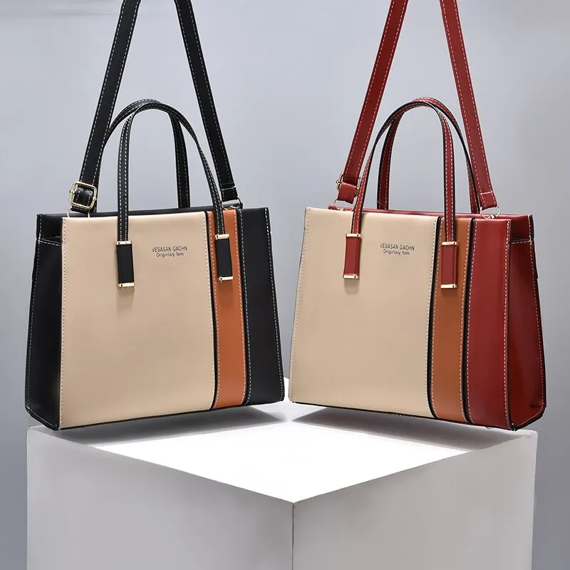 Fall Winter Ladies Color Block Handbag Large Capacity Handbag Large Capacity Sty
