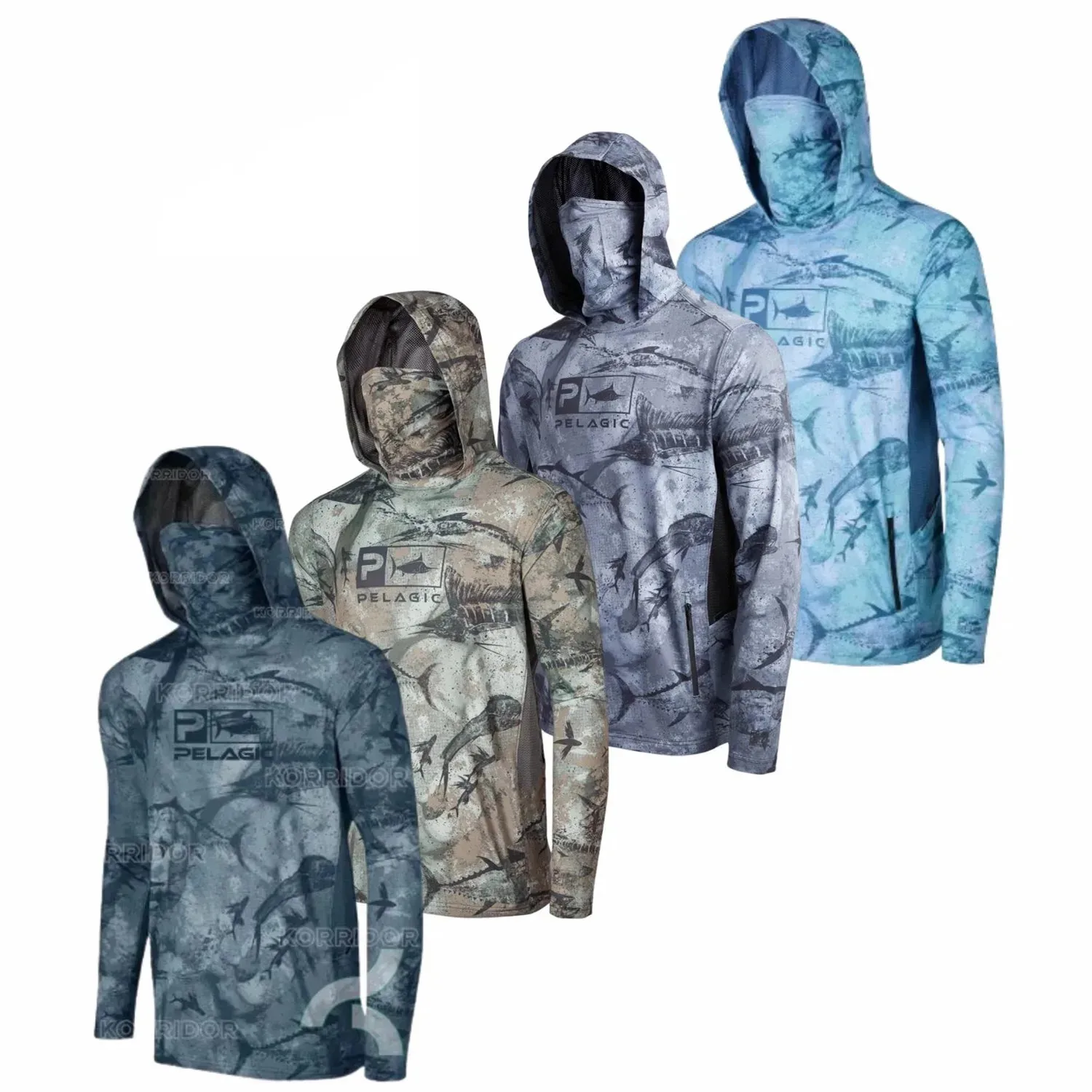 Pelagic Fishing Clothes UPF 50+ Hooded Face Mask Fishing Shirts Men's Outdoor Su