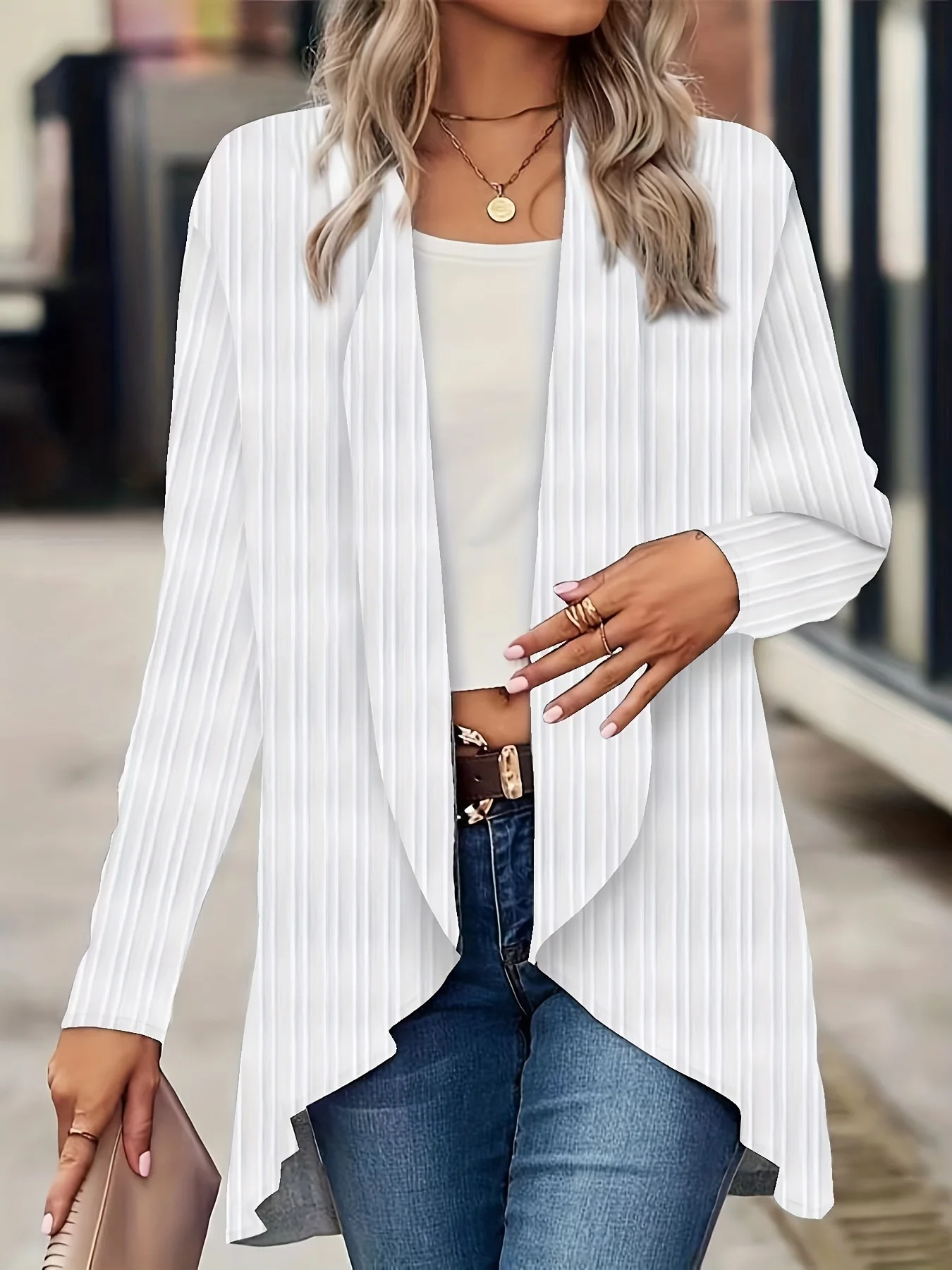 Plus Size Clothing Solid Cardigan Casual Long Sleeve Coat Fashion Striped Top Co