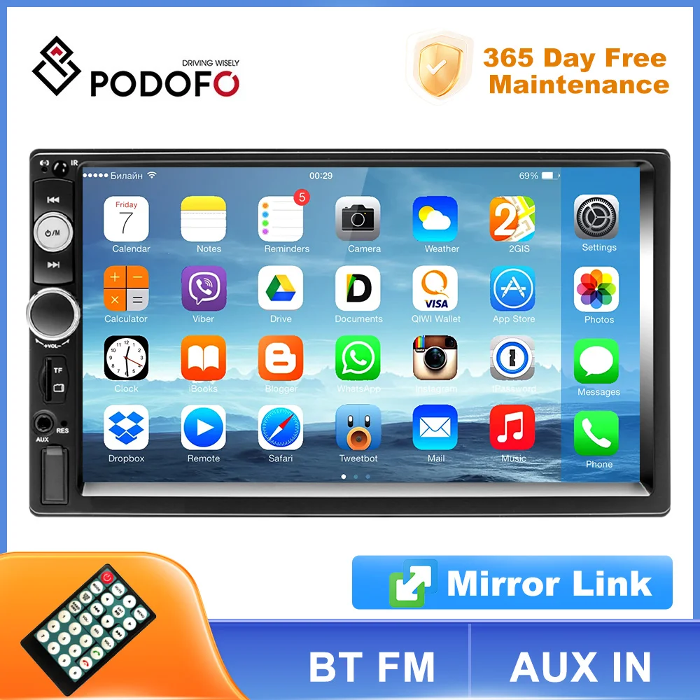Podofo 2 din Car Radio 7" HD Autoradio Multimedia Player 2DIN Touch Screen Auto