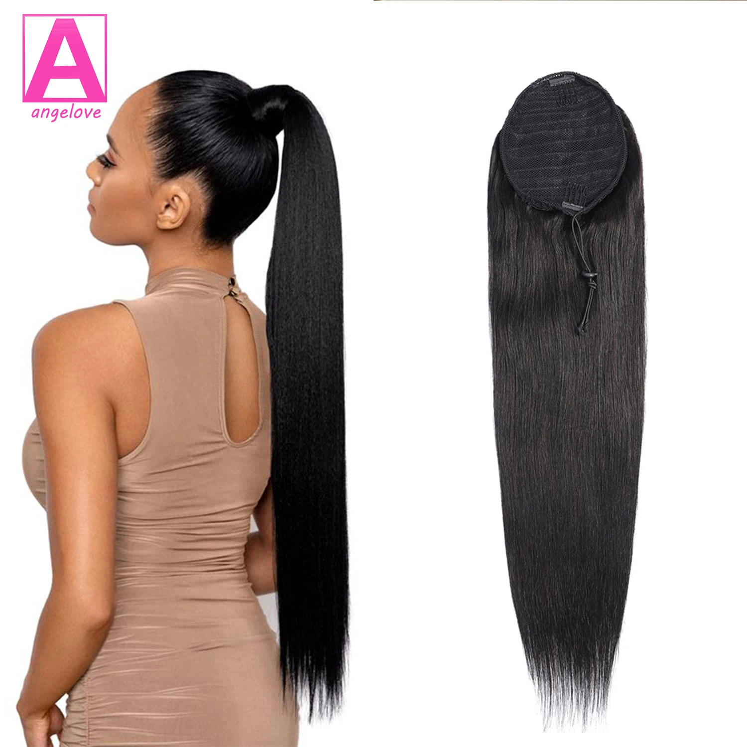 Ponytail Human Hair Extensions With Clip 10"-26" 100gram Natural Color Straight 
