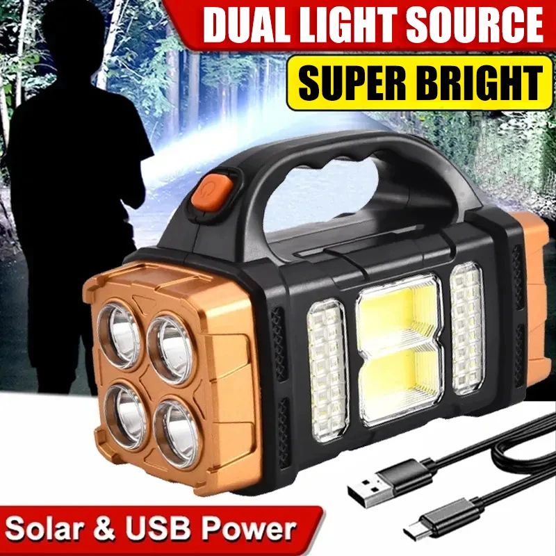 Portable Powerful USB Rechargeable Flashlight Solar LED Light With COB Work Ligh