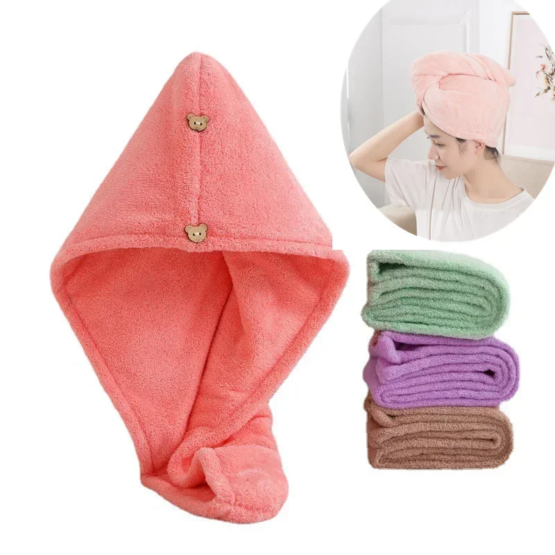 Purchase Products Microfiber Hair Towel Hair Cap With Button Feminine Bathroom A