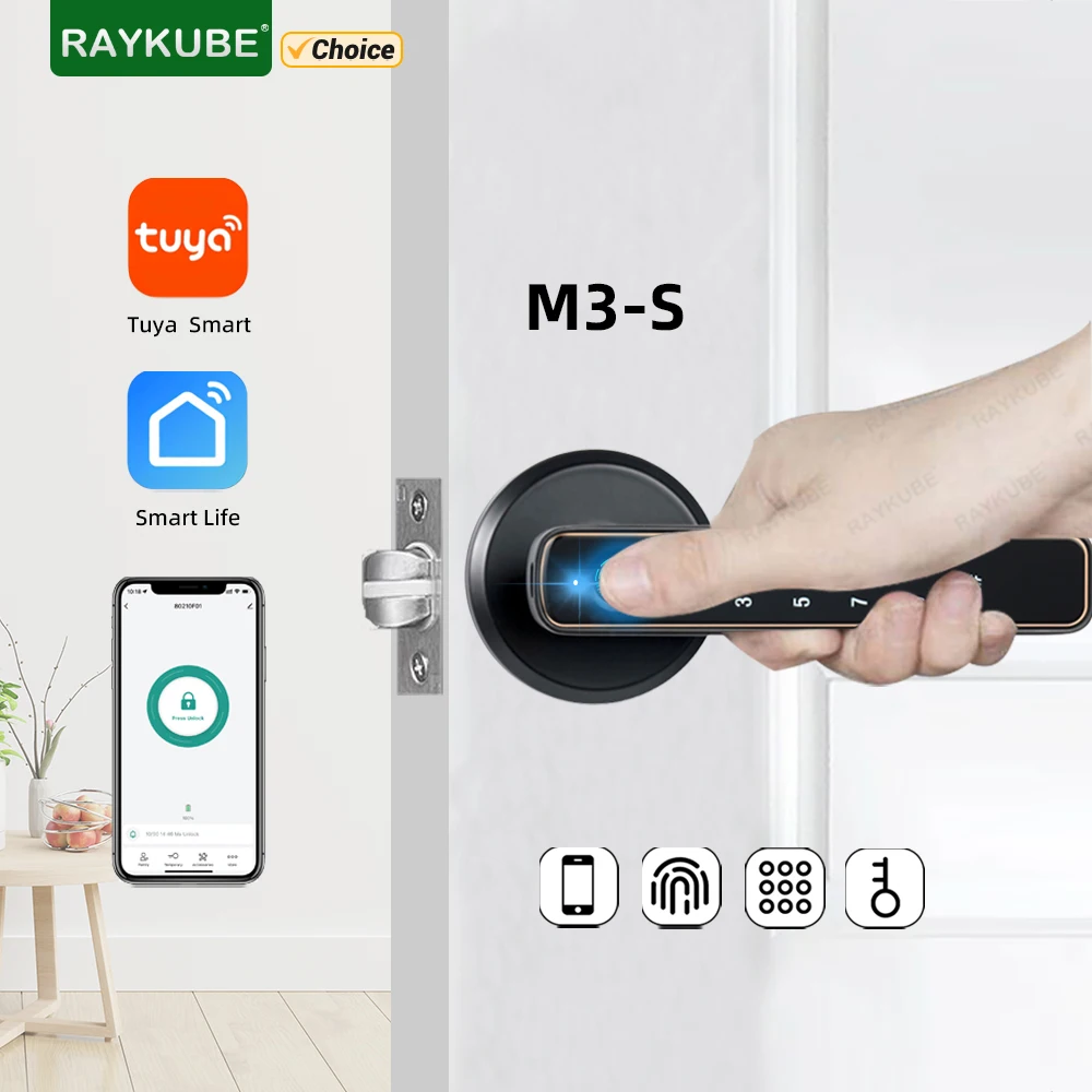 RAYKUBE M3-S Tuya Digital Fingerprint Door Lock Electronic Lock with Password/Ke