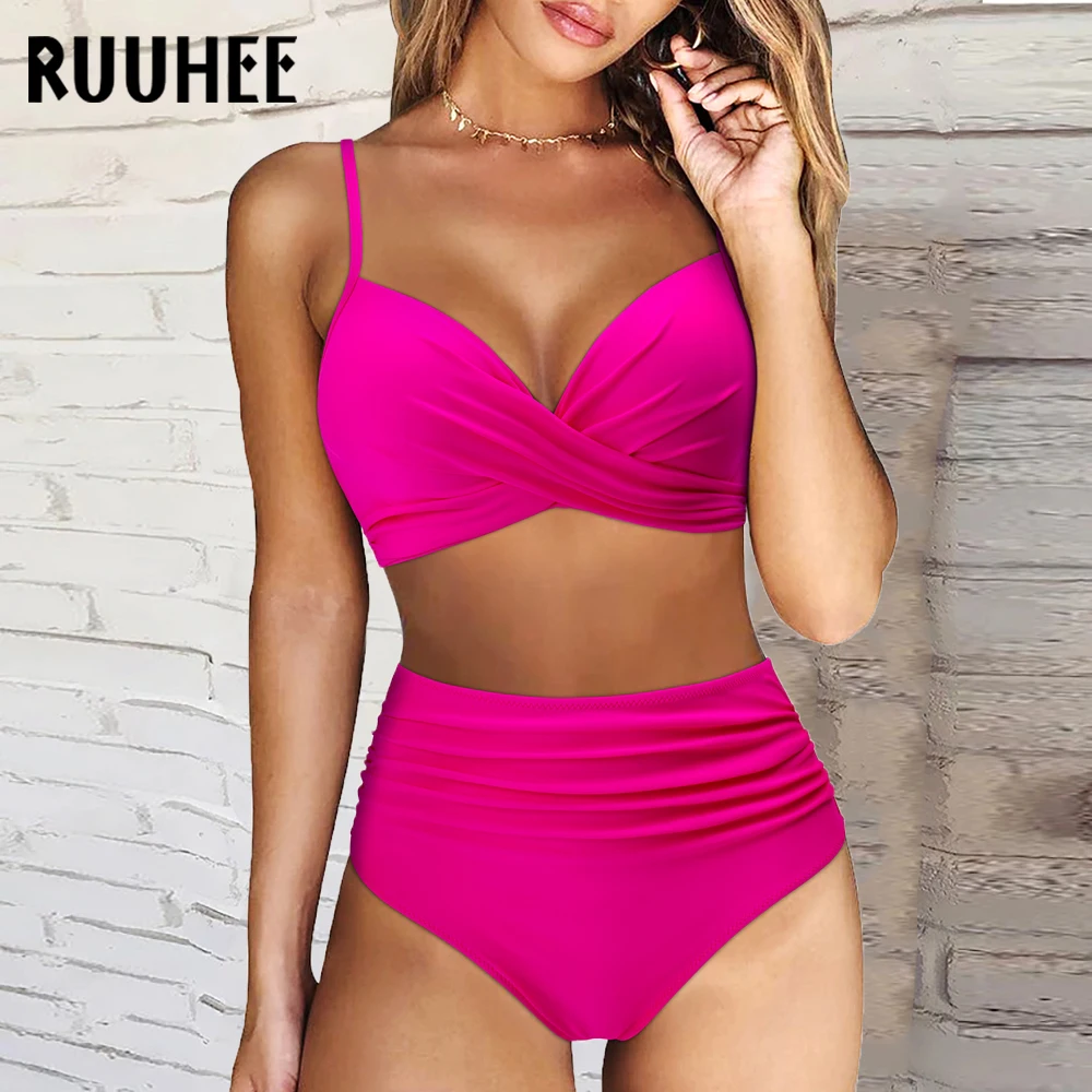 RUUHEE High Waist Bikini 2023 Woman Swimsuit Women Swimwear Bathing Suit Padded 