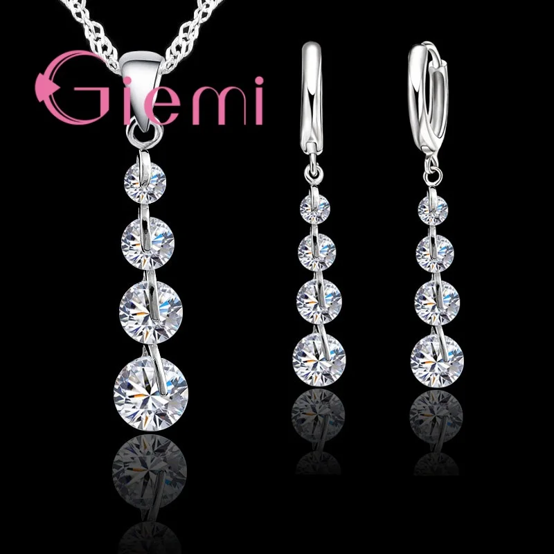 Real Romantic 925 Sterling Silver Cubic Zirconia Crystal Pendant Necklace Earrin