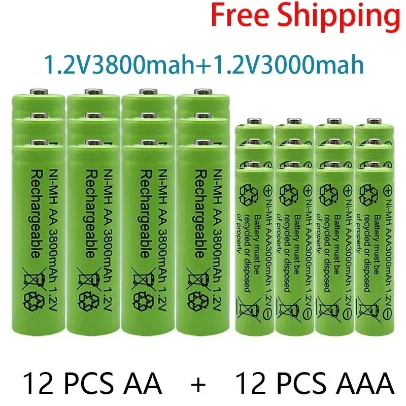 Rechargeable battery 1.2V AA 3800mAh NI-MH+AAA 3000mAh Rechargeable NI-MH 1.2V A