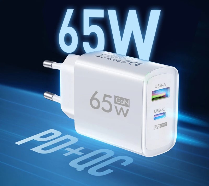 USB Type C Charger 65W Mobile Phone Charger QC 3.0 Fast Charging Wall Charger Ad