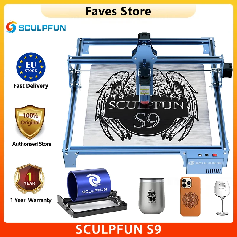 SCULPFUN S9 Laser Engraver 90W Full-Metal CNC Laser Engraving Machine 5.5W High 