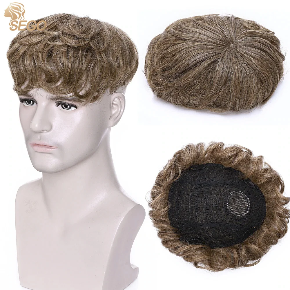 SEGO 16x19cm Small Men Toupee Hair Topper Human Hair Replacement Natural Wave Ha