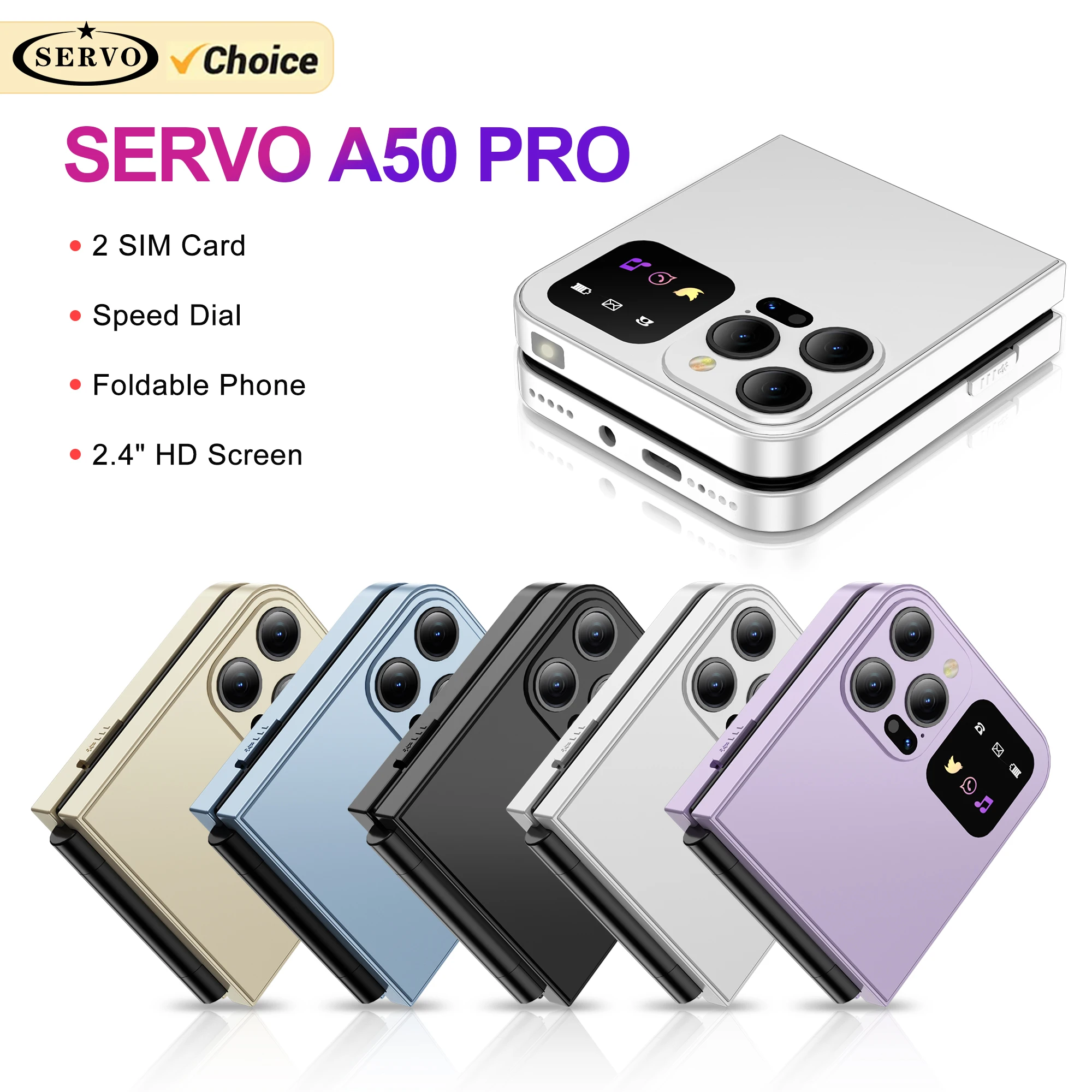 SERVO A50 Pro Flip Phone Dual SIM Card GSM Electric Torch Automatic Call Recordi