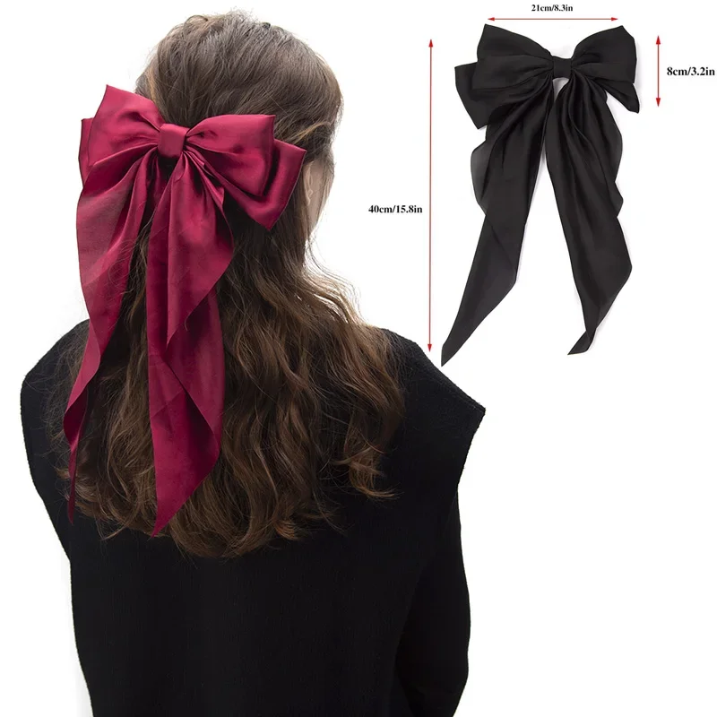 Satin Ribbon Headwear Big Bows Hairpin Spring Clips Hair Accessories for Women G