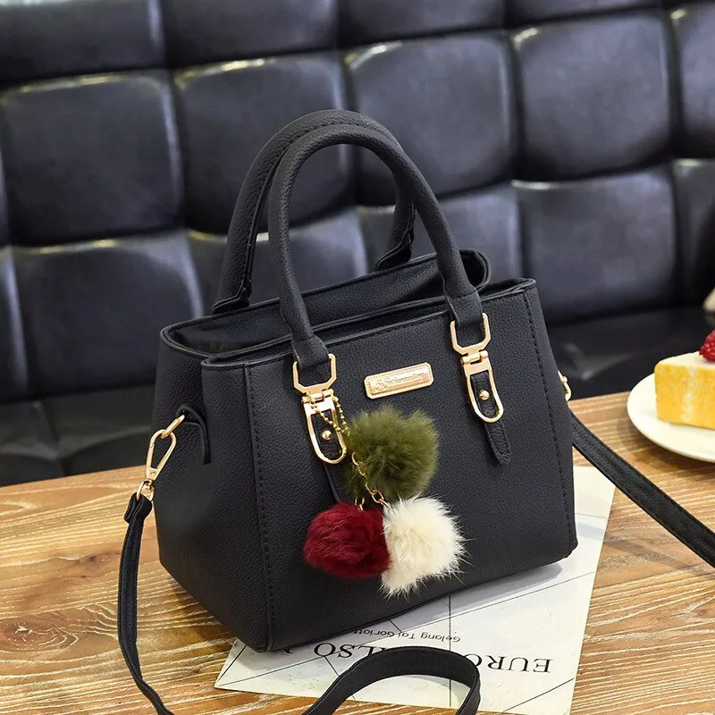 PU Leather Ladies HandBags Women Vintage Purse Plush Tassel Messenger Bags Tote